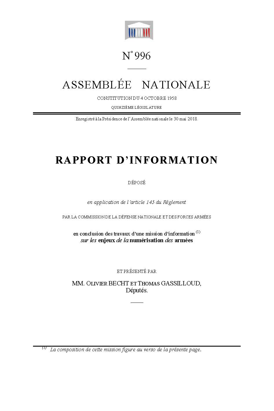 RAPPORT D’INFORMATION SUR LES ENJEUX DE LA NUMÉRISATION DES ARMÉES